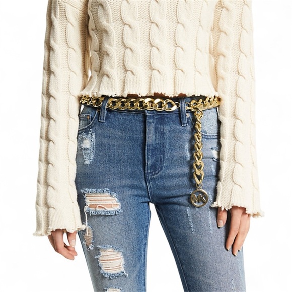 💰 Michael Kors Designer Y2K Gold Chain Logo Belt - Picture 1 of 4